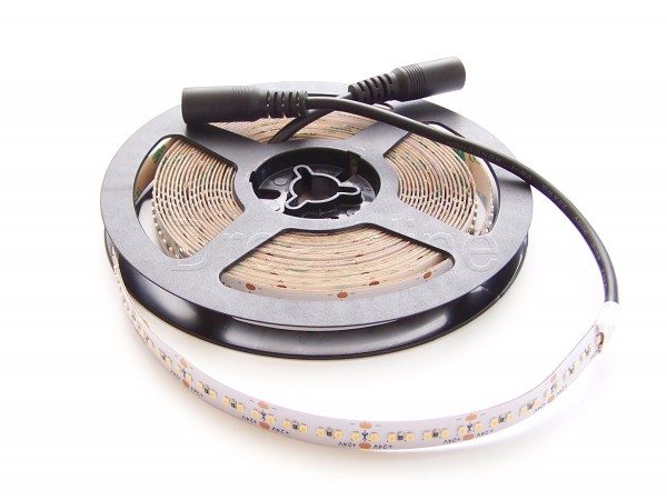 24V LED Stripe 2216 500cm Kaltweiß IP20 mit beidseitigen DC Steckern, 1200 LEDs, High Cri & dichter Bestückung