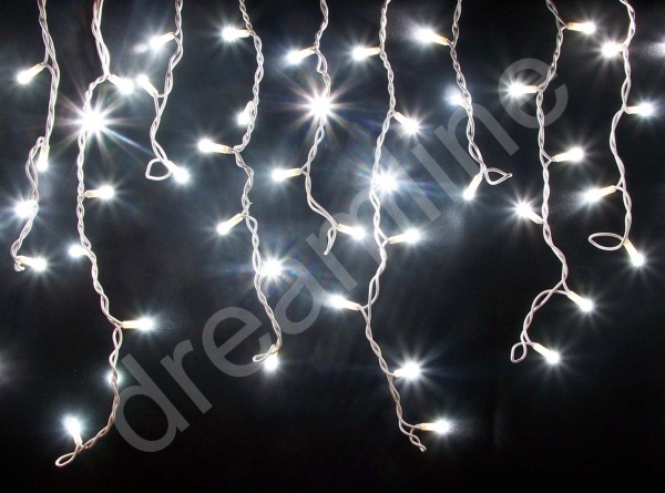 LED Giebelvorhang Kaltweiß mit weißem Kabel und 101 LEDs